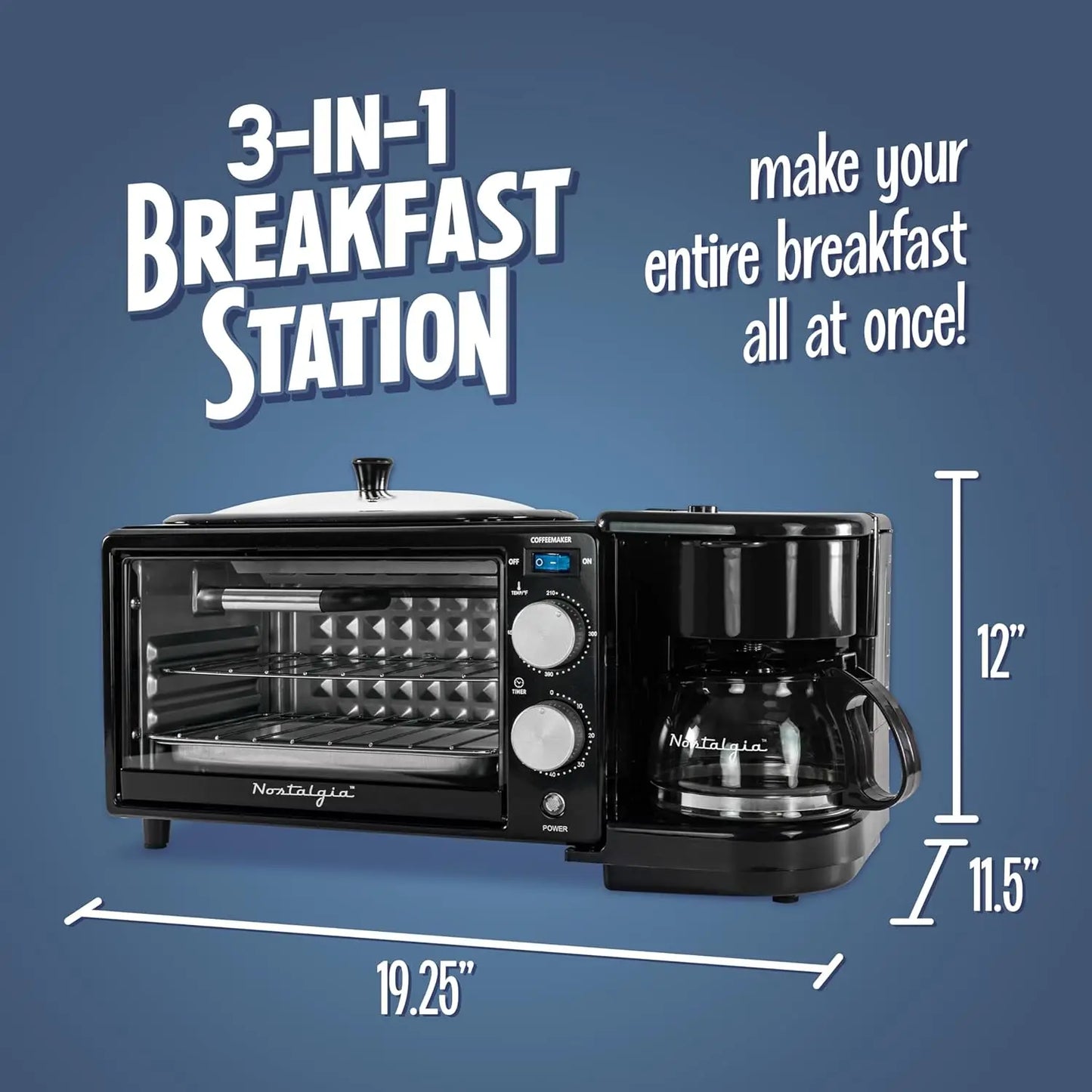 Iosn 3 In 1 Retro Breakfast Station Coffee Maker Oven