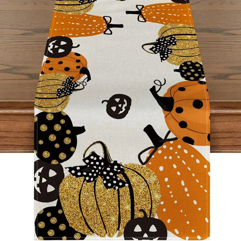 Guangdong Halloween Linen Table Runner Ghost Pumpkin Boo