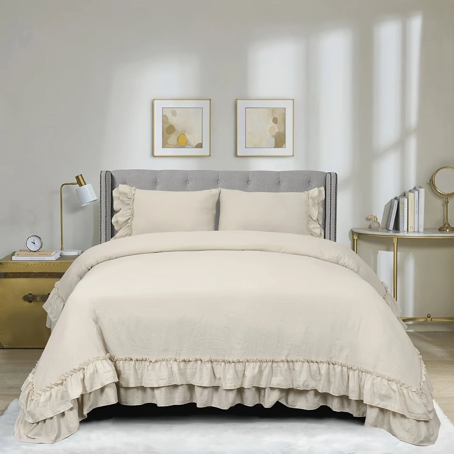 Breez Duvet Cover Set Ruffled Farmhouse Bedding 3 Piece
