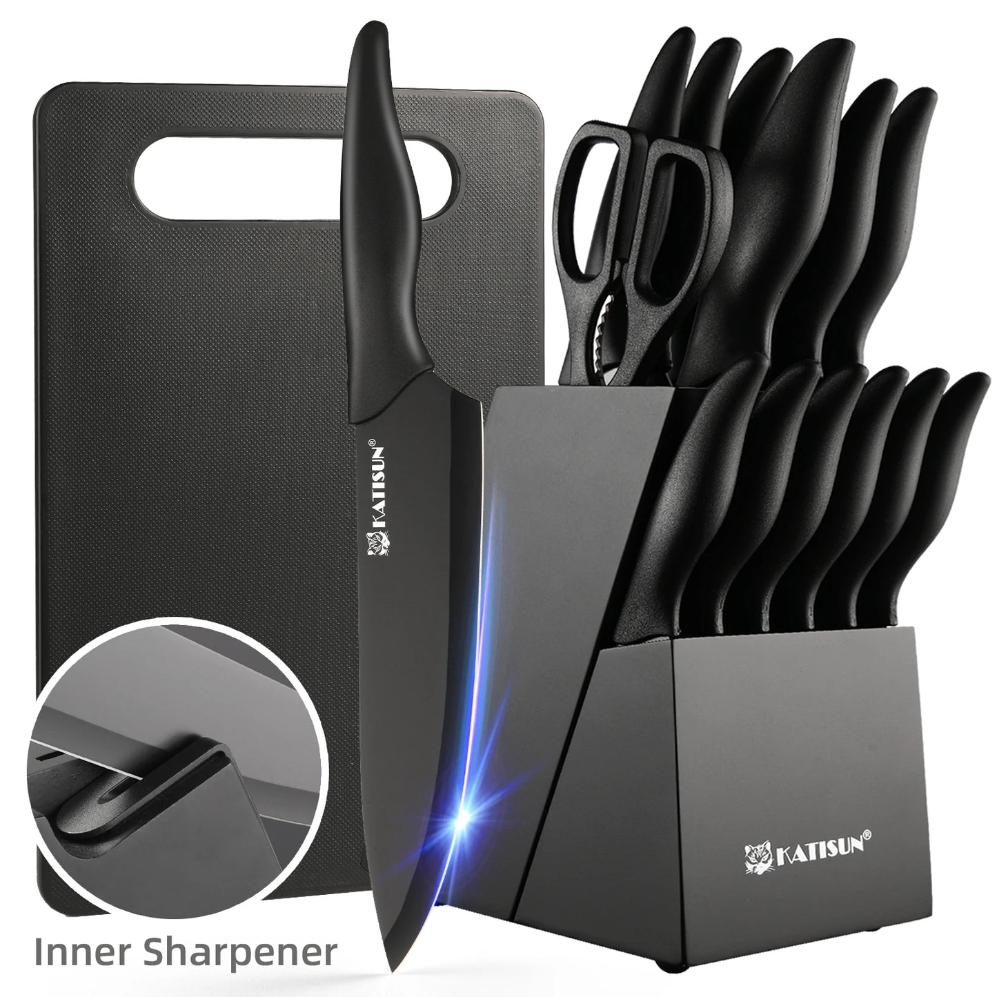 Katisun Carbon Steel Knife Block Set With Sharpener