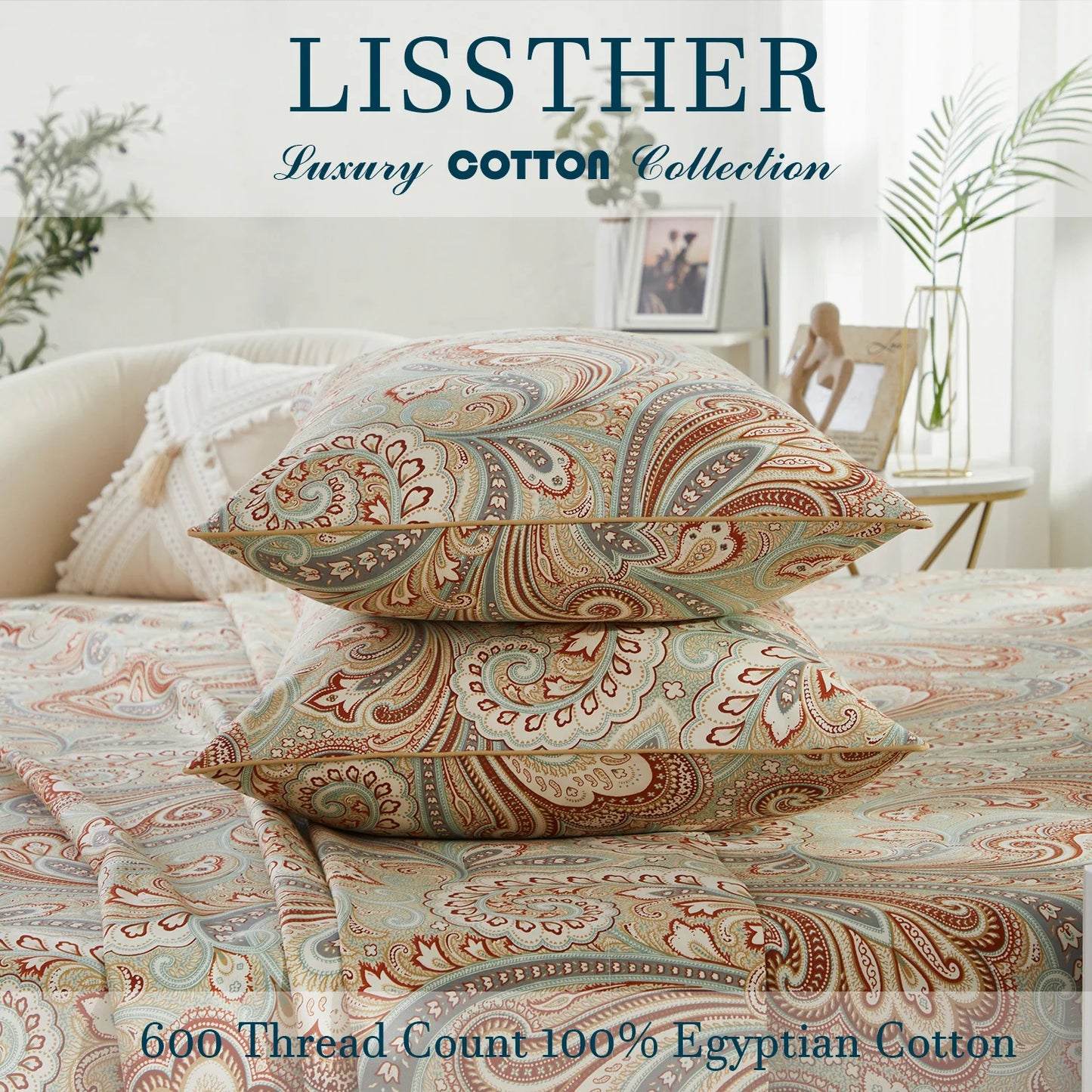 LISSTHERCN 3 Piece Duvet Cover Set 600TC Egyptian Cotton