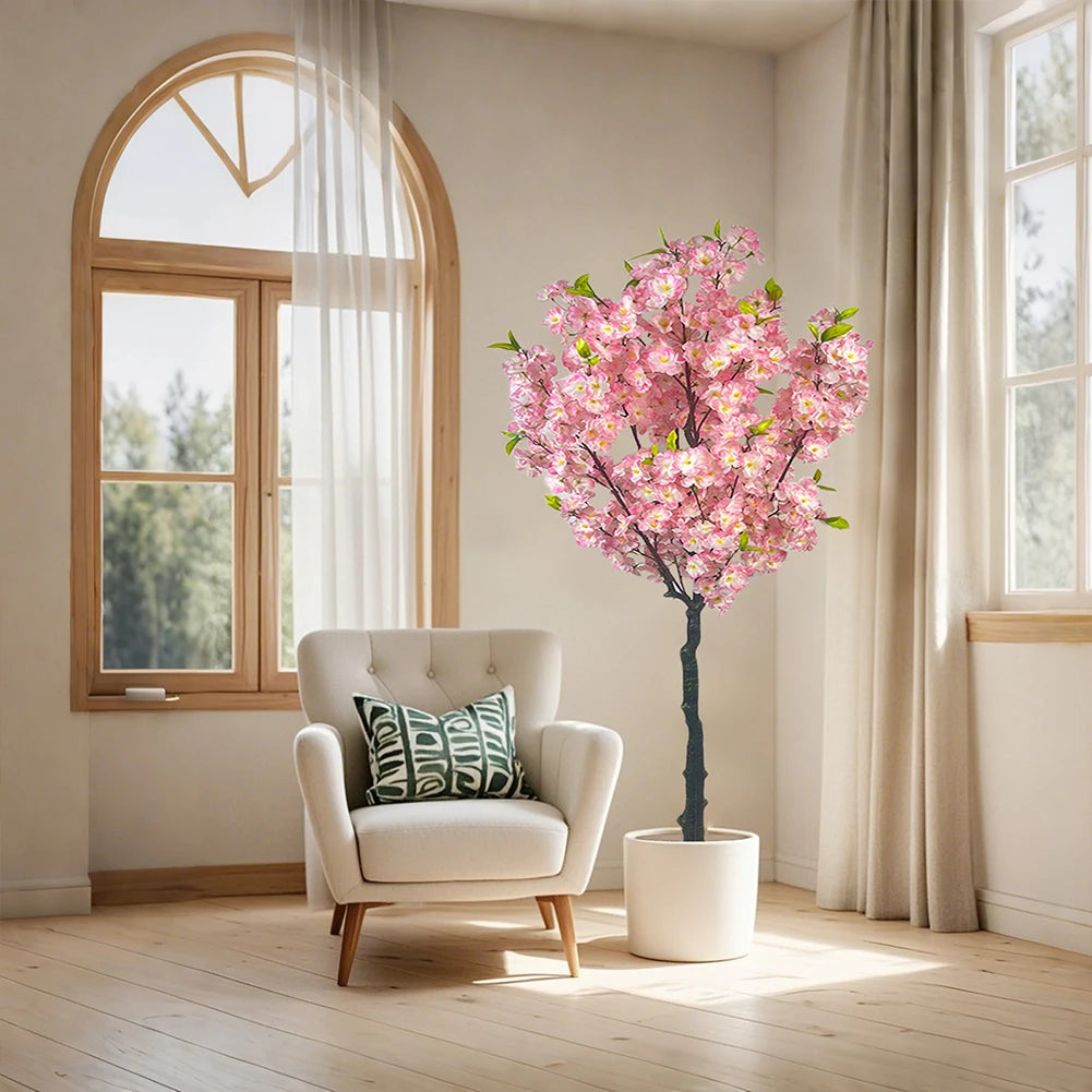 TWISTER Artificial Cherry Blossom Tree Tall Potted Decor