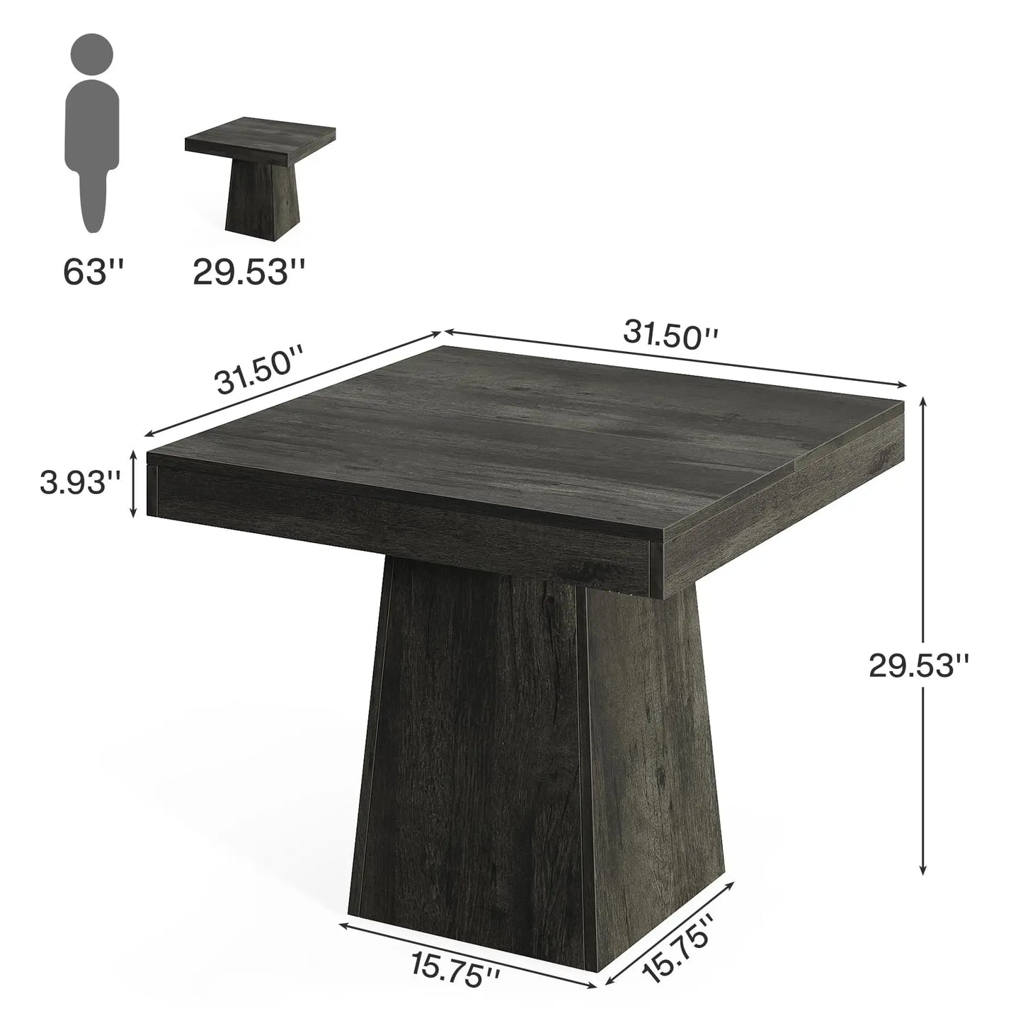 Tribesigns Square Dining Table For Four With Pedestal