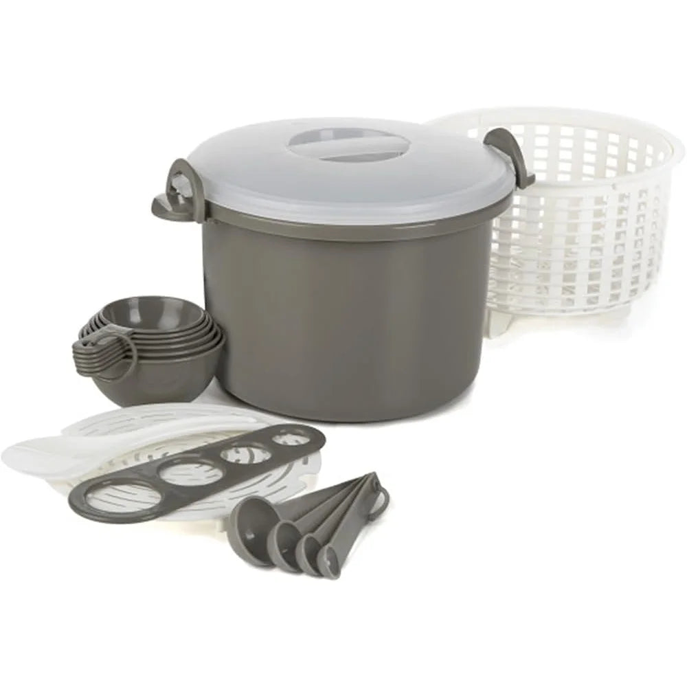 XMSJ Microwave Rice And Pasta Cooker 17 Piece Locking Lid