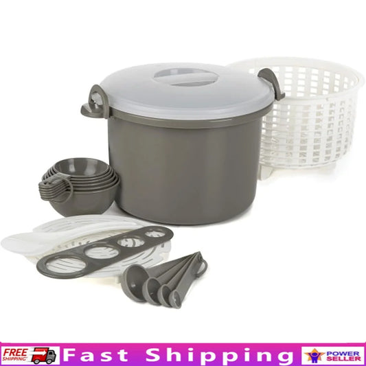XMSJ Microwave Rice And Pasta Cooker 17 Piece Locking Lid