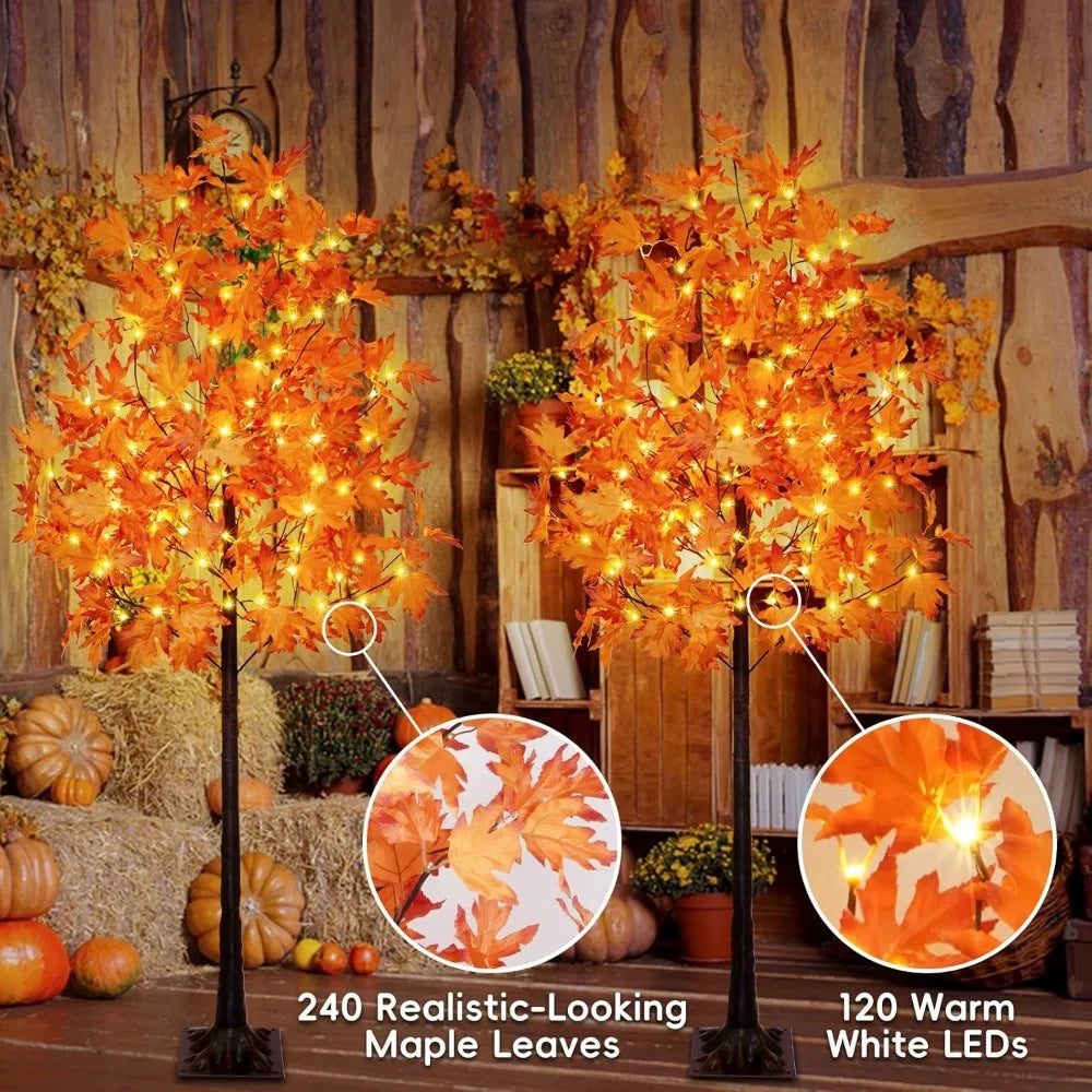 Frame Set Of 2 Artificial Lighted Maple Trees For Fall