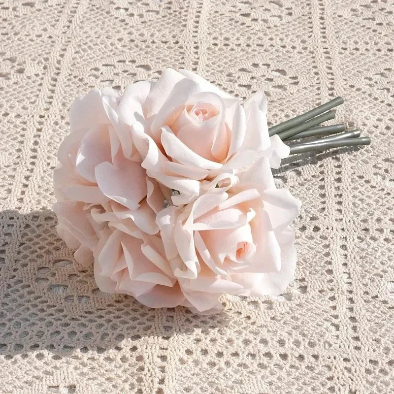 Amorobe Real Touch 5 Heads Rose Bouquet Latex Flowers
