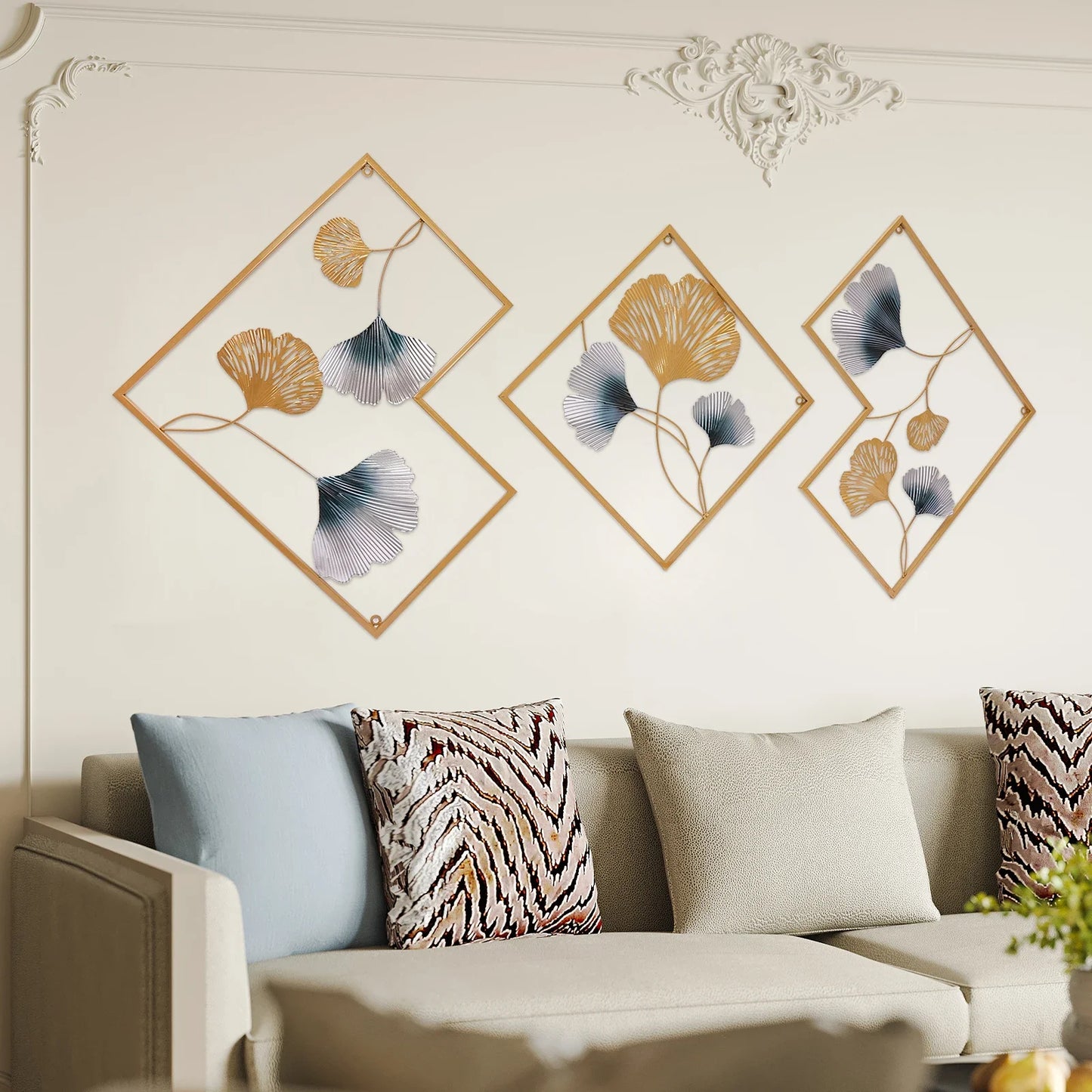 Hign-concerned 3D Metal Leaf Wall Decoration Set of Three