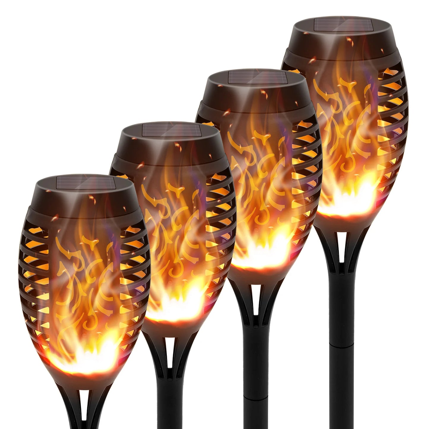 Solar Torch Lights With Flickering Flame Waterproof Outdoor LED