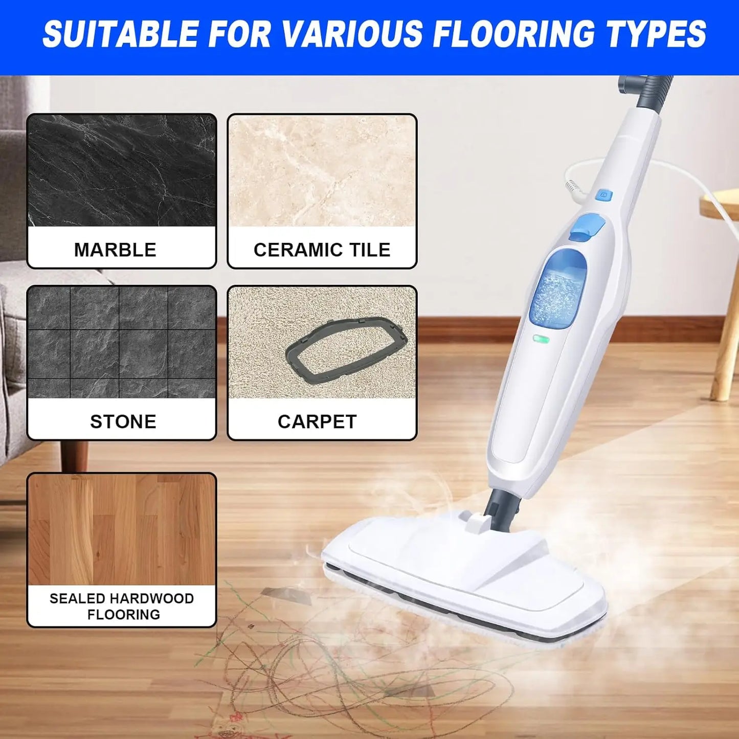 DayPlus Steam Mop 1500W 2 Speed Floor Steamer Handheld