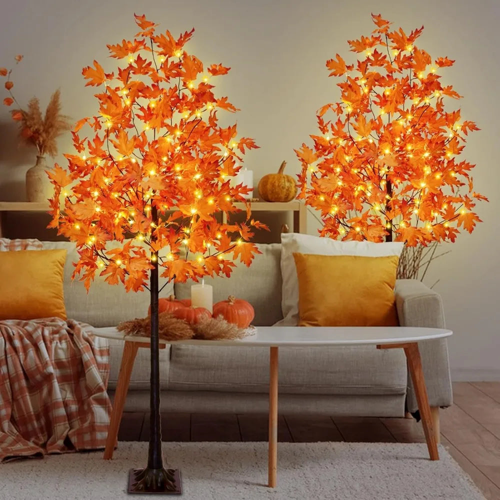 Frame Set Of 2 Artificial Lighted Maple Trees For Fall