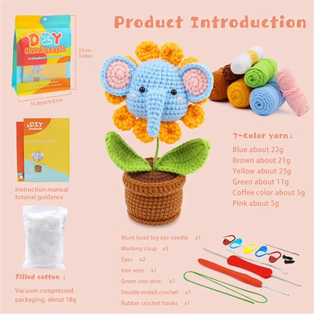 Hign-concerned DIY Elephant Crochet Kit with Yarn and Hook