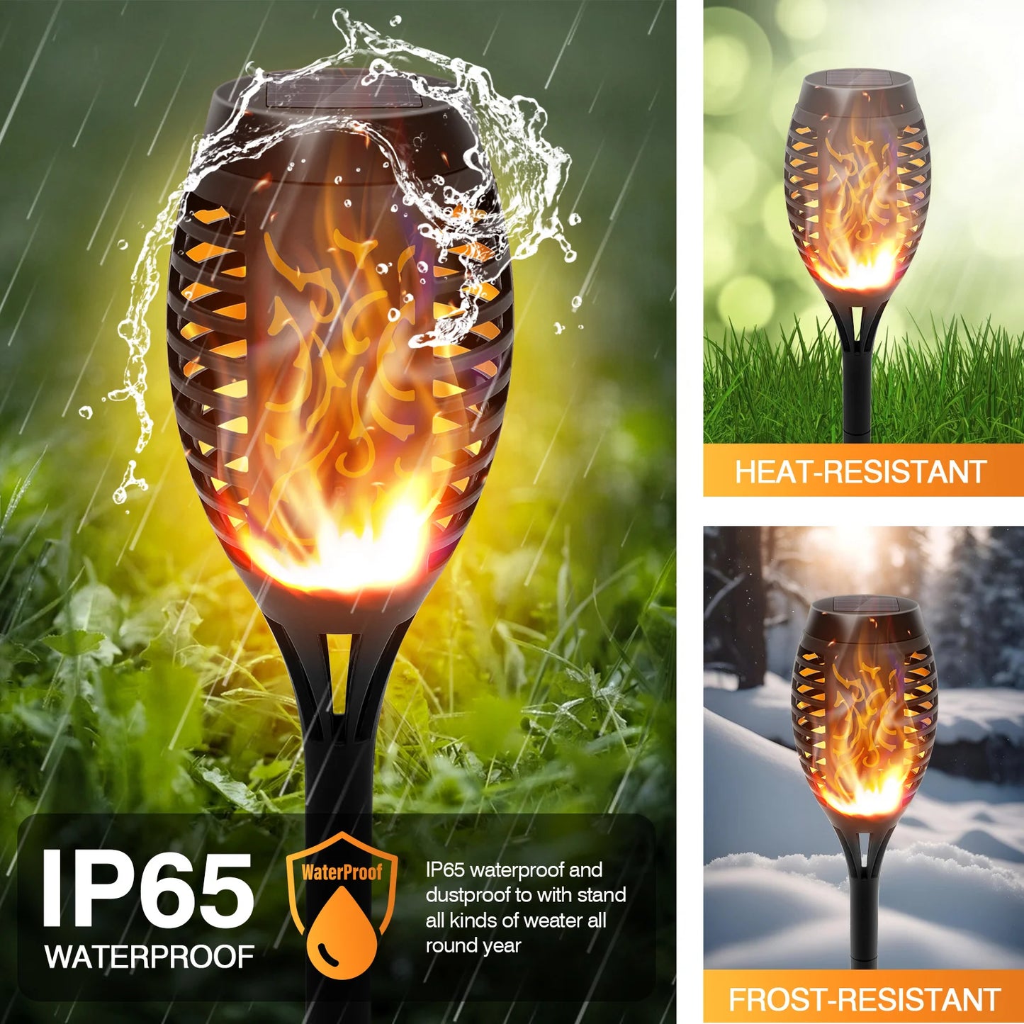 Solar Torch Lights With Flickering Flame Waterproof Outdoor LED