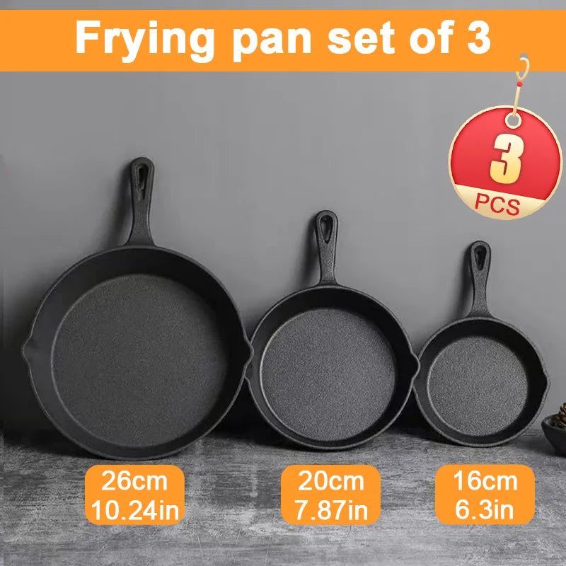 Feature Eco Friendly 3 Piece Cast Iron Cookware Set Skillets