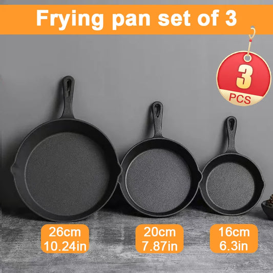 Feature Eco Friendly 3 Piece Cast Iron Cookware Set Skillets