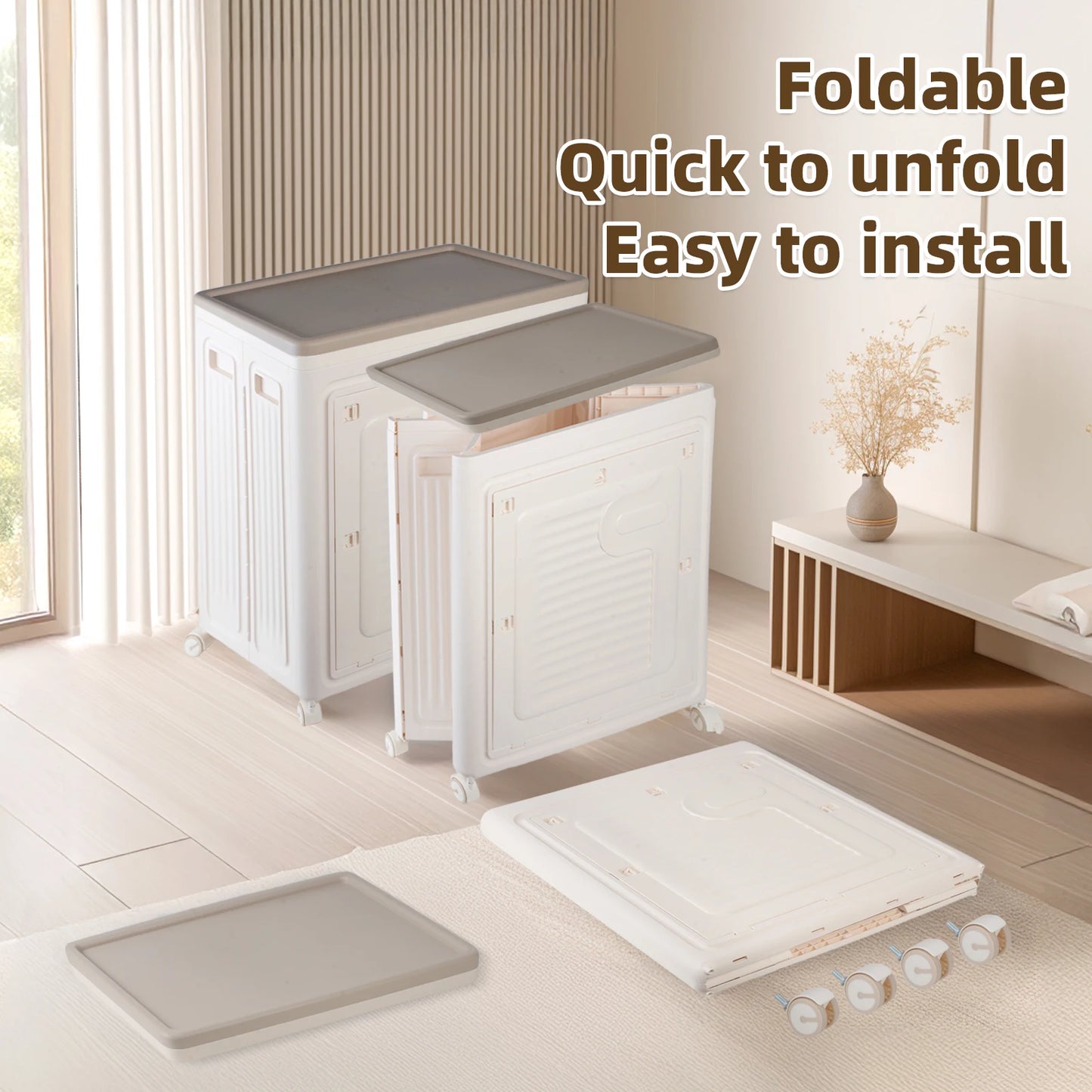 Feather Foldable Storage Box With Wheels Organizer Plus