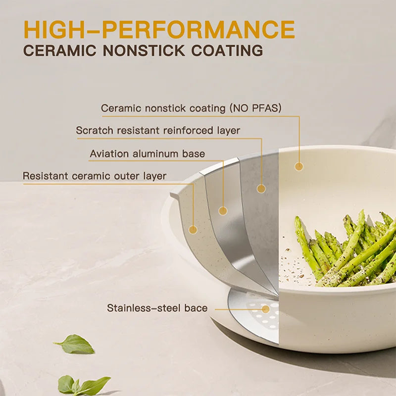 Astercook Ceramic Cookware Set 21 Piece Nonstick Handles