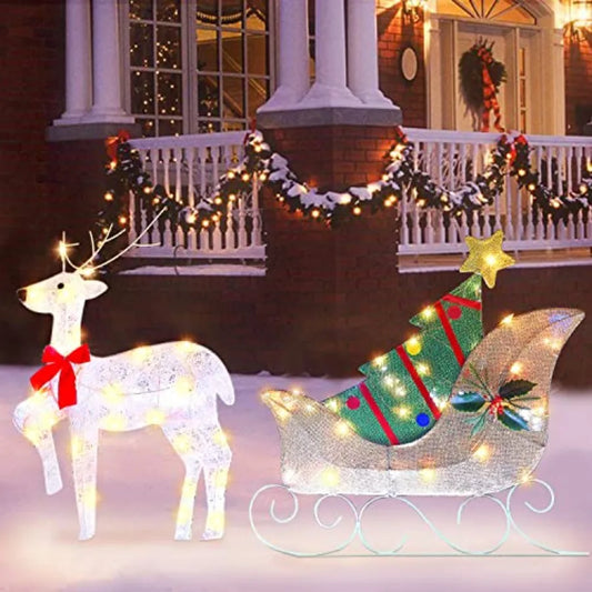 Hign-concerned Lighted Christmas Reindeer Sleigh Yard Decoration