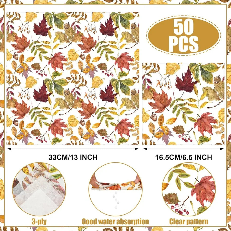 Hign-concerned Fall Leaves Napkins 50 Pcs Maple Leaf 3 Ply