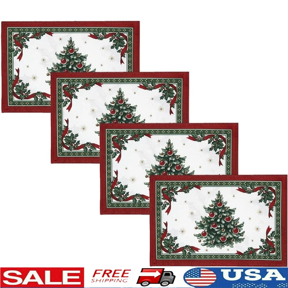 DUTRIEUX Reversible Christmas Placemats Set 4 Polyester