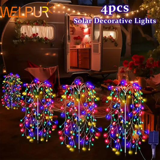 WELPUR 4 Pack 680LED Solar Firecracker Garden Lights