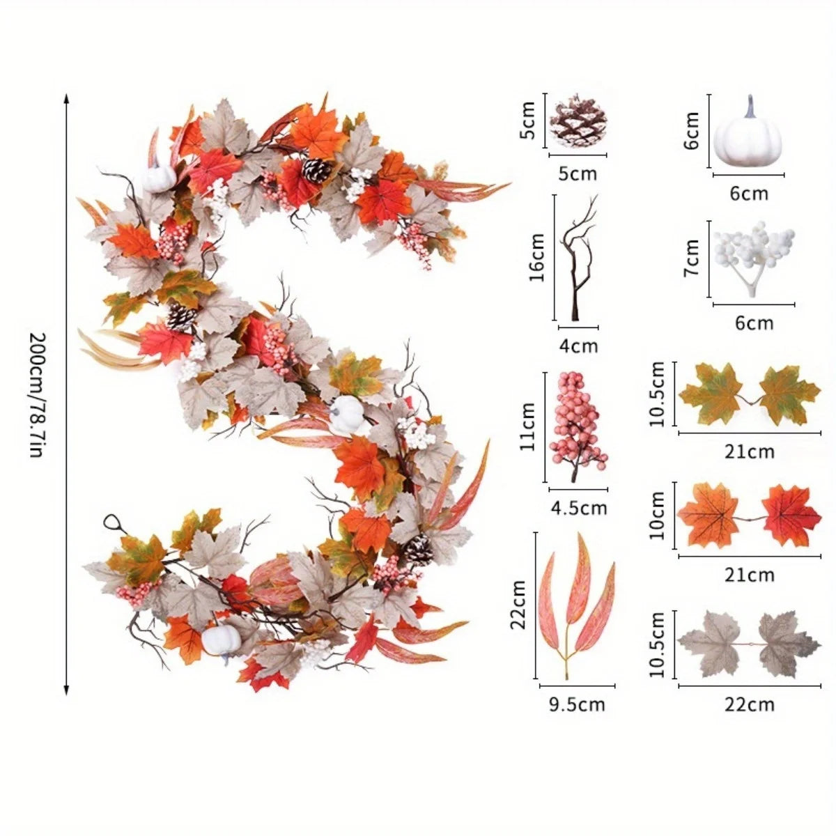 CN Zhejiang Fall Maple Leaves Pumpkin Garland for Thanksgiving