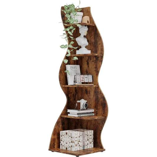 Guangbai Corner Shelf Rustic 5 Tier Wall Bookshelf