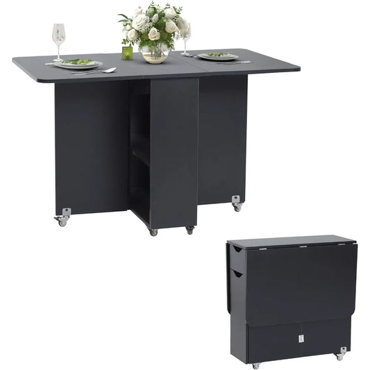 Angduo Folding Dining Table Drop Leaf Lockable Wheels