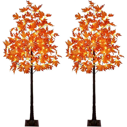 Frame Set Of 2 Artificial Lighted Maple Trees For Fall