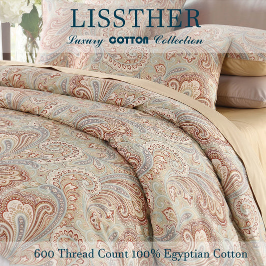 LISSTHERCN 3 Piece Duvet Cover Set 600TC Egyptian Cotton