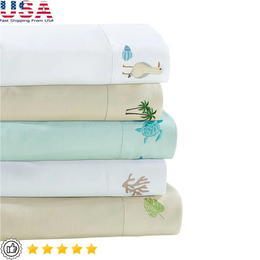 DUTRIEUX Embroidered Palm Tree Grove Bedding Sheet Set