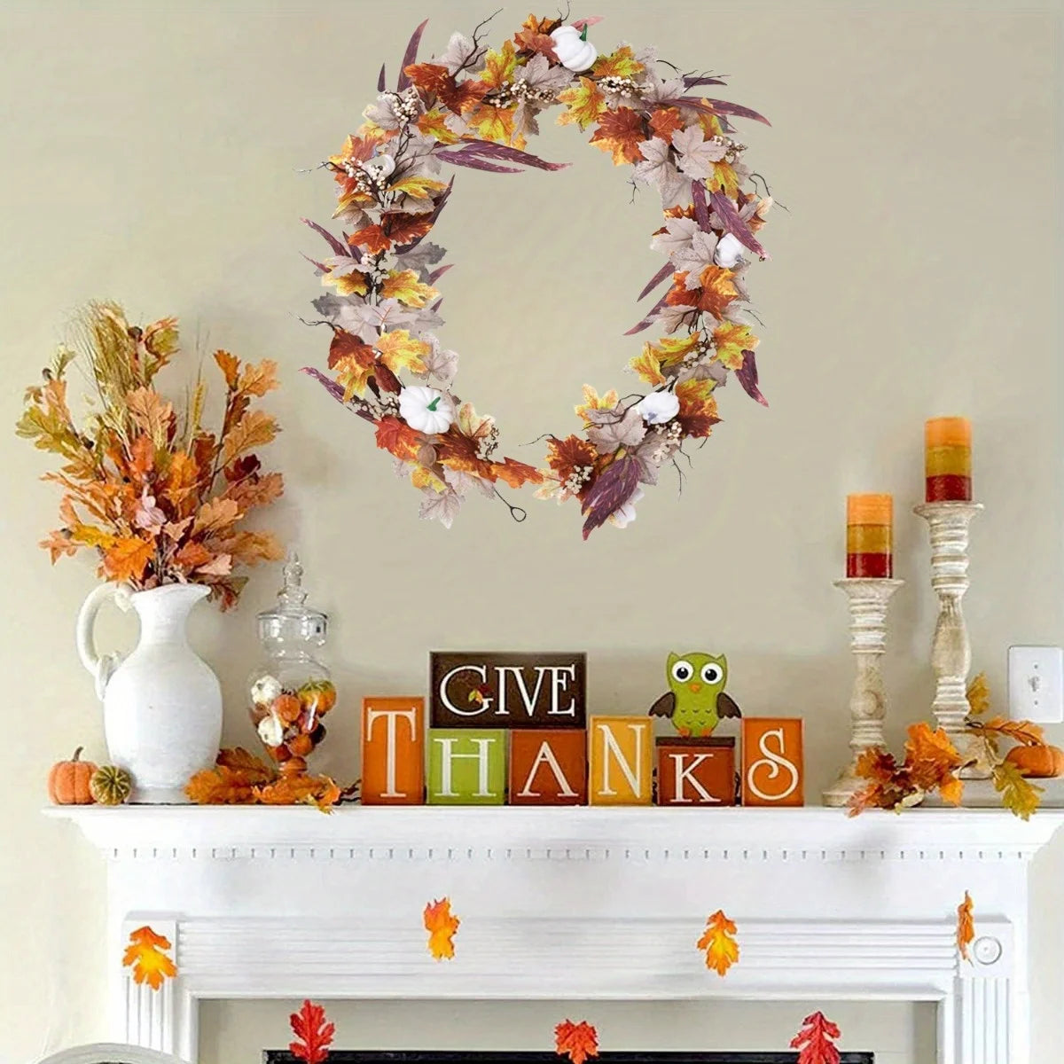 CN Zhejiang Fall Maple Leaves Pumpkin Garland for Thanksgiving