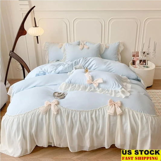 DUTRIEUXCN Ruffled Microfiber Duvet Cover Set Tie Zipper