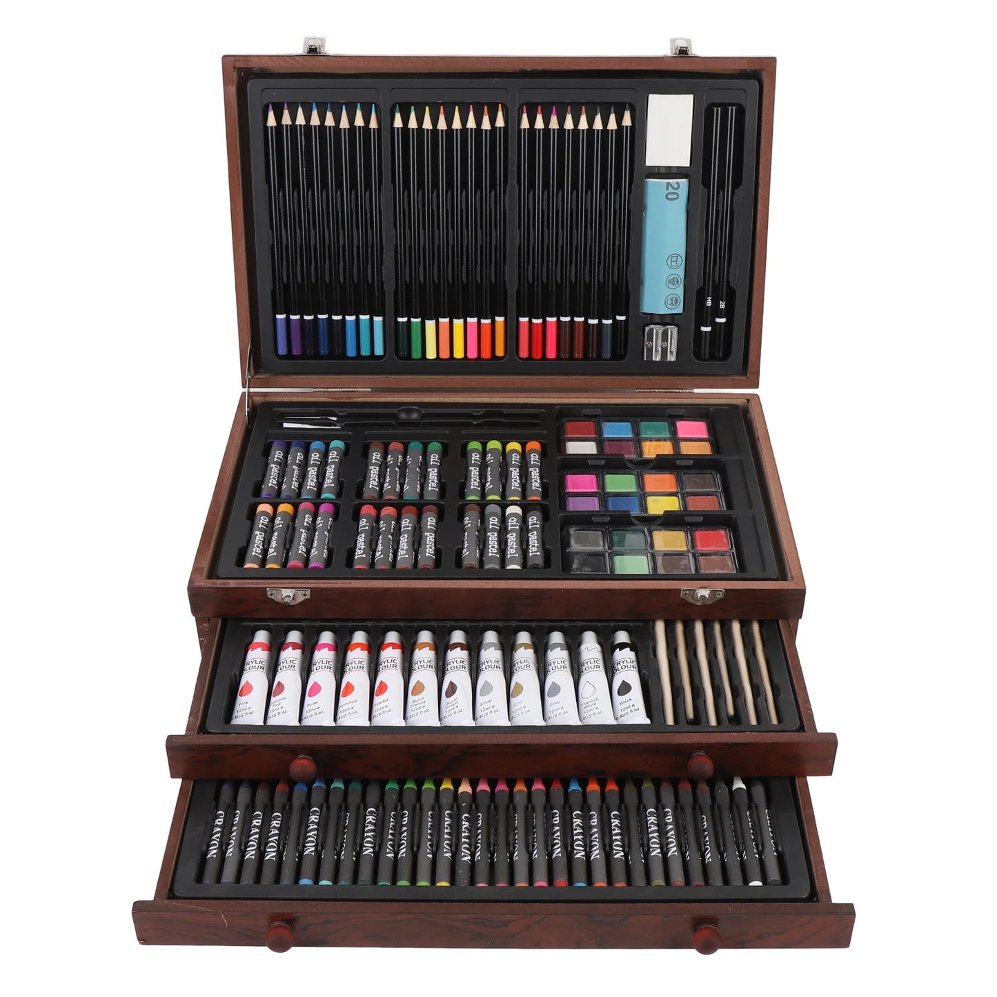 YOUTHINK 142Pcs Wooden Art Set With Pencils Pastels Crayons