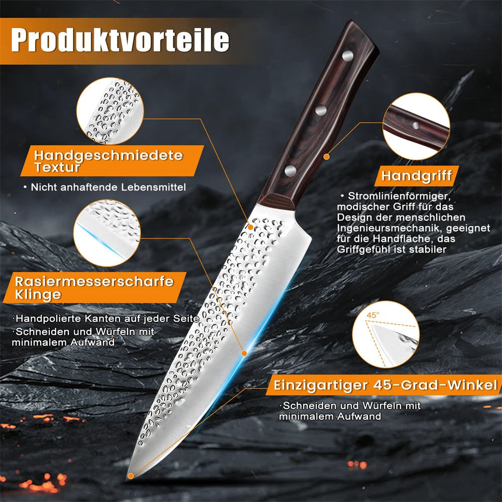 Ruiguan 8 Piece Kitchen Knife Set Santoku Hammer Pattern