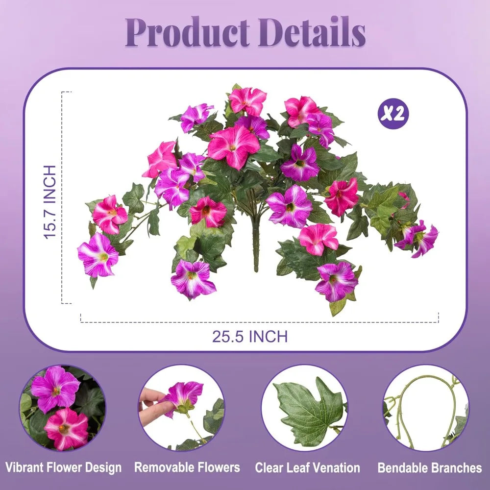 Petunia Silk Flowers Outdoor Decor UV Resistant 2 Pack