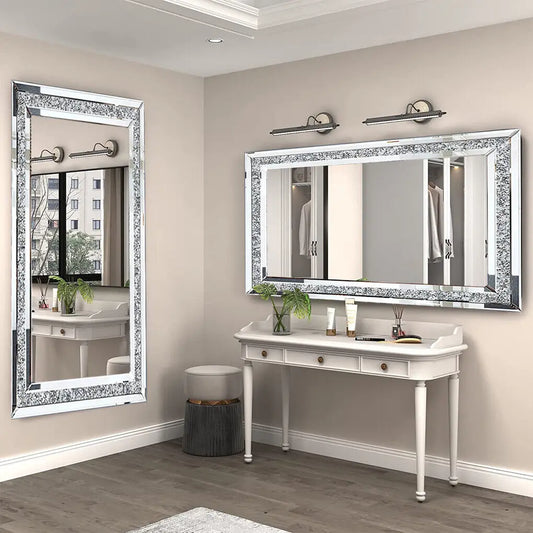 LUVODI Sparkling Crystal Rhinestone Frameless Vanity Mirror Wall Mounted