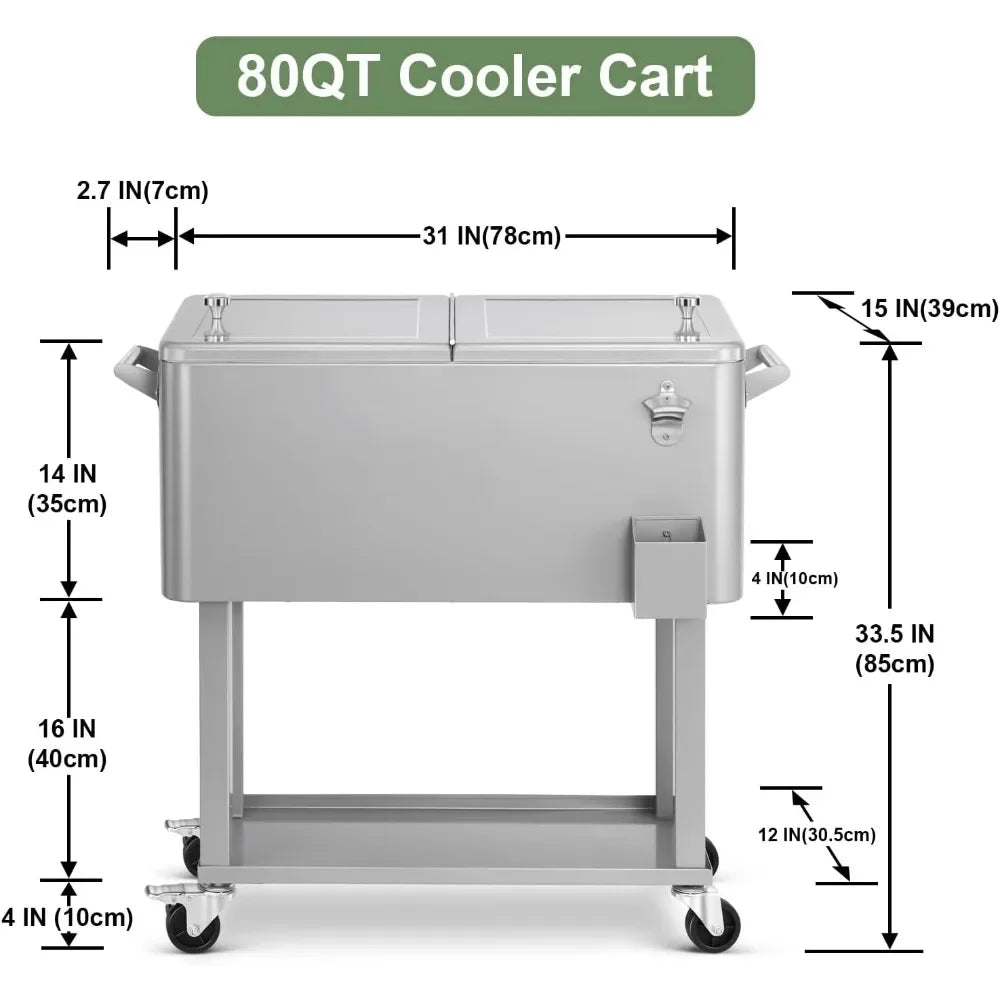 ANGDUO Rolling Ice Chest Cooler Cart For Patio Parties