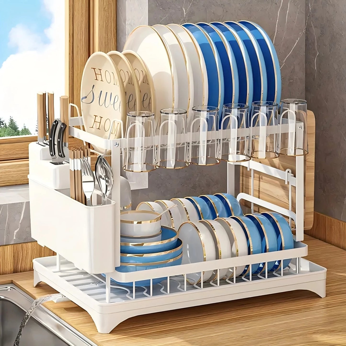 Hign-concerned Double-Layer Bowl And Dish Storage Racks