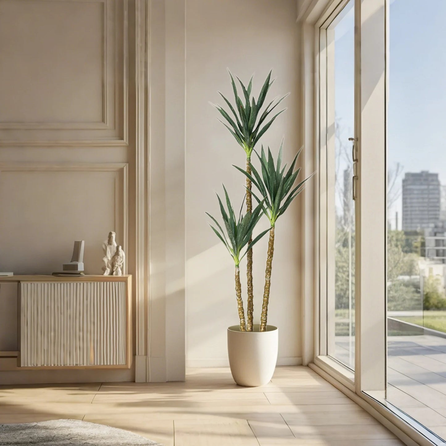HiMISSCN Faux Agave Artificial Tree With Three Trunks