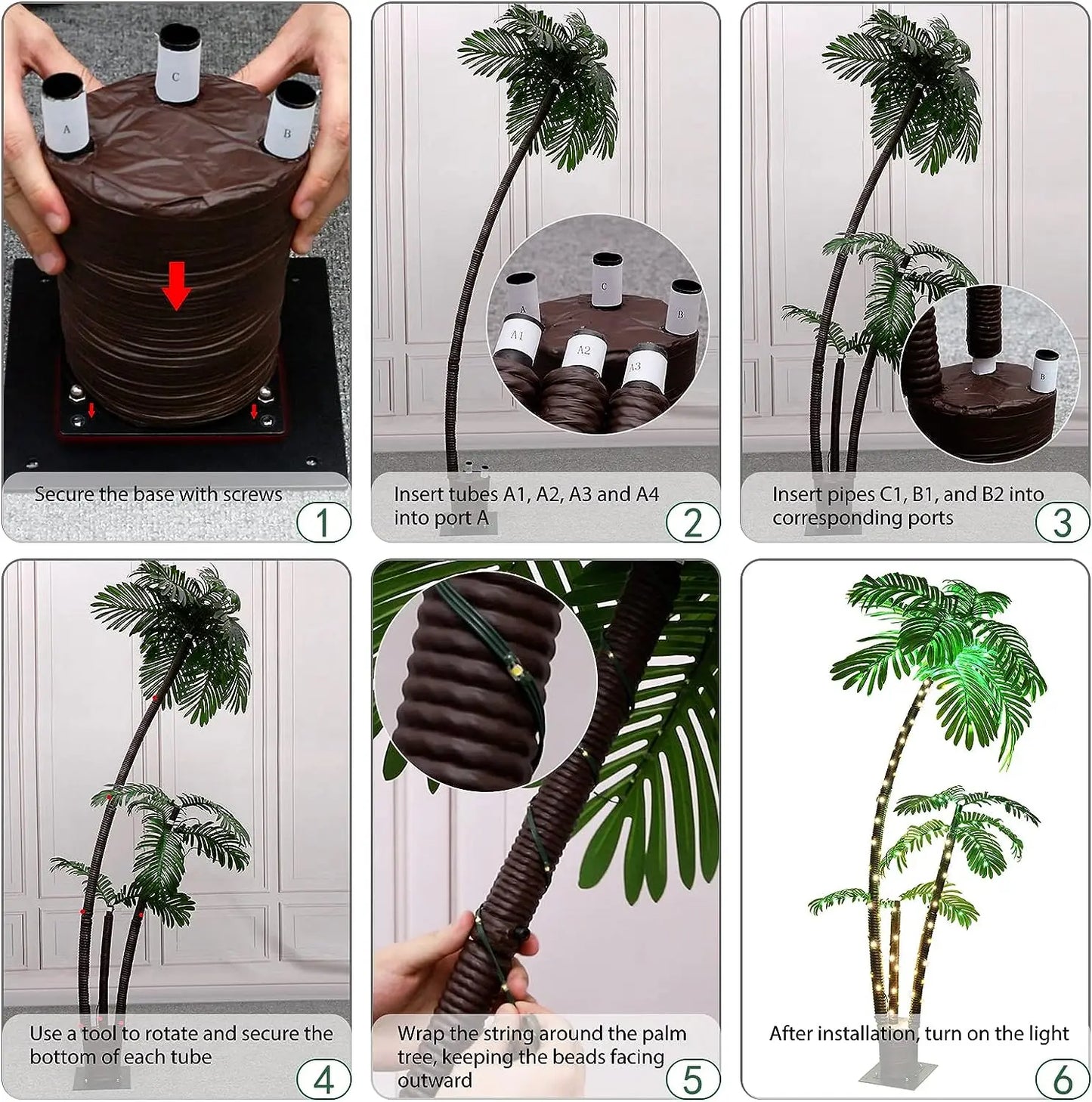 Solar Lighted Palm Tree LED for Tiki Bar Christmas Decor