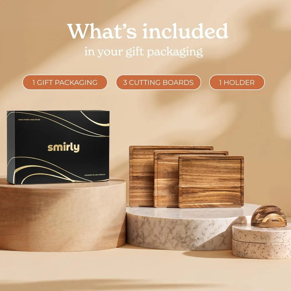 Bamboo Cutting Board Set With Holder For Charcuterie