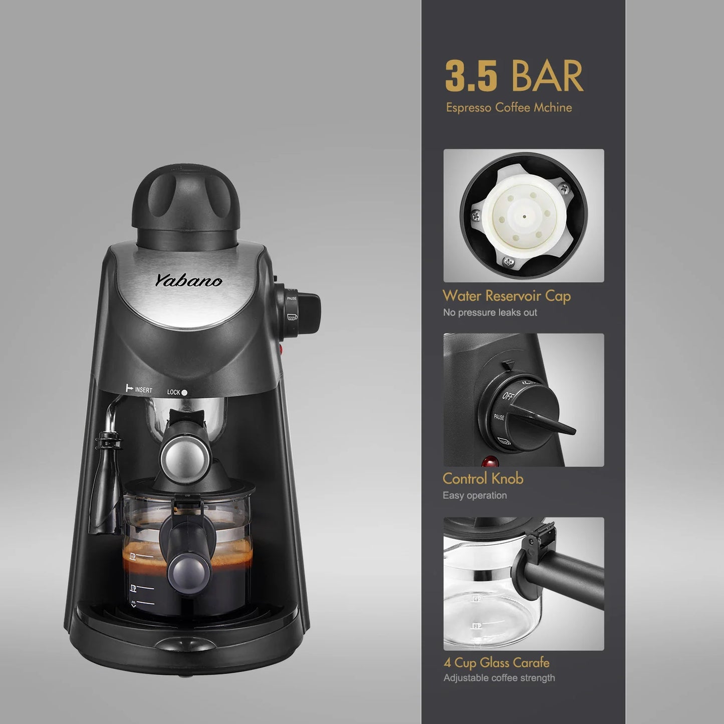 Yabano Espresso Machine 3.5 Bar Milk Frother Cappuccino