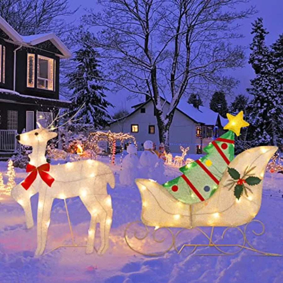 Hign-concerned Lighted Christmas Reindeer Sleigh Yard Decoration