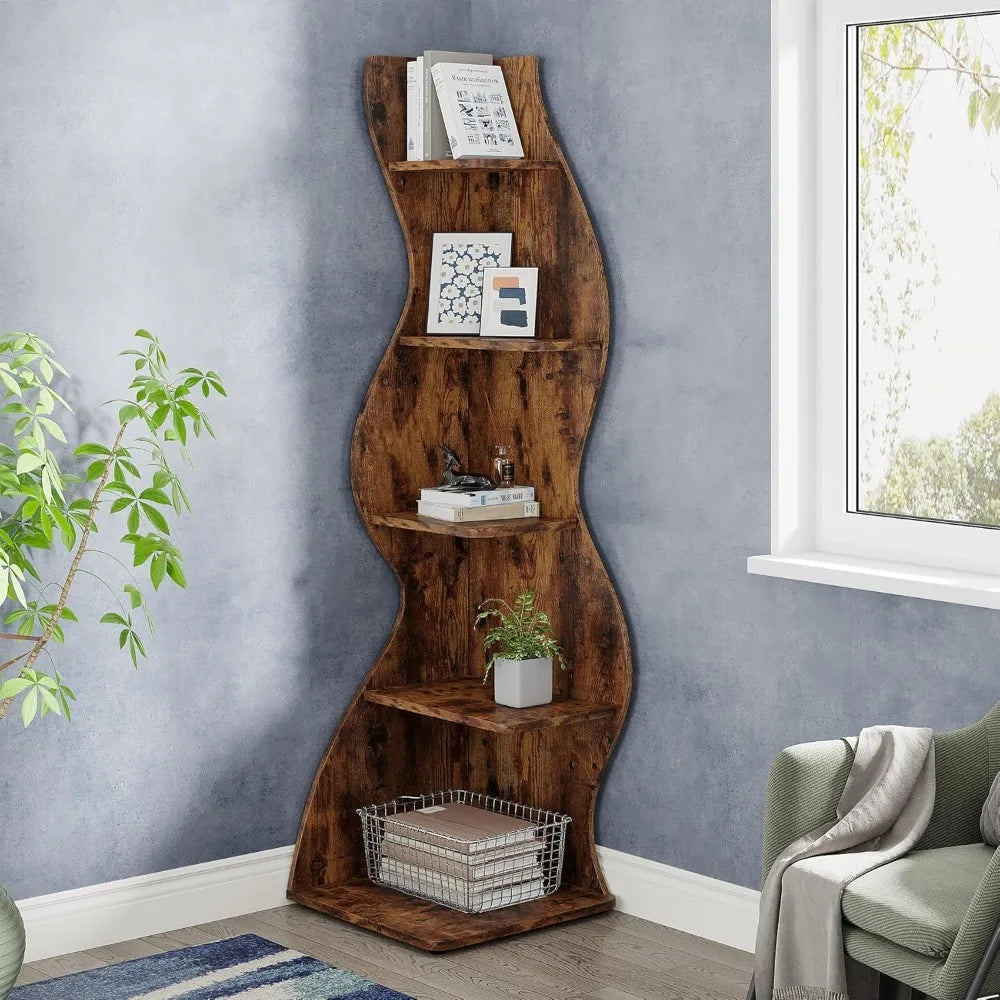 Guangbai Corner Shelf Rustic 5 Tier Wall Bookshelf