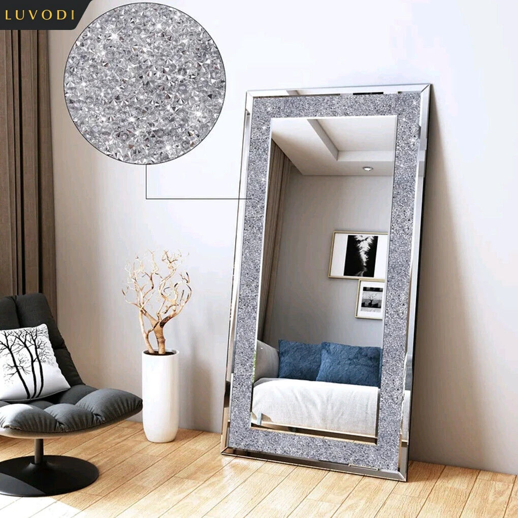 LUVODI Sparkling Crystal Rhinestone Frameless Vanity Mirror Wall Mounted