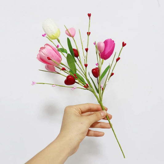 CN Guangdong Valentine Tulip Heart Berry Stems Decor