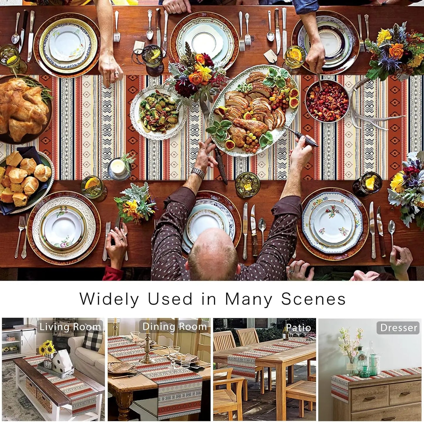 ZhejiangChoice Boho Western Aztec Linen Table Runner Decor