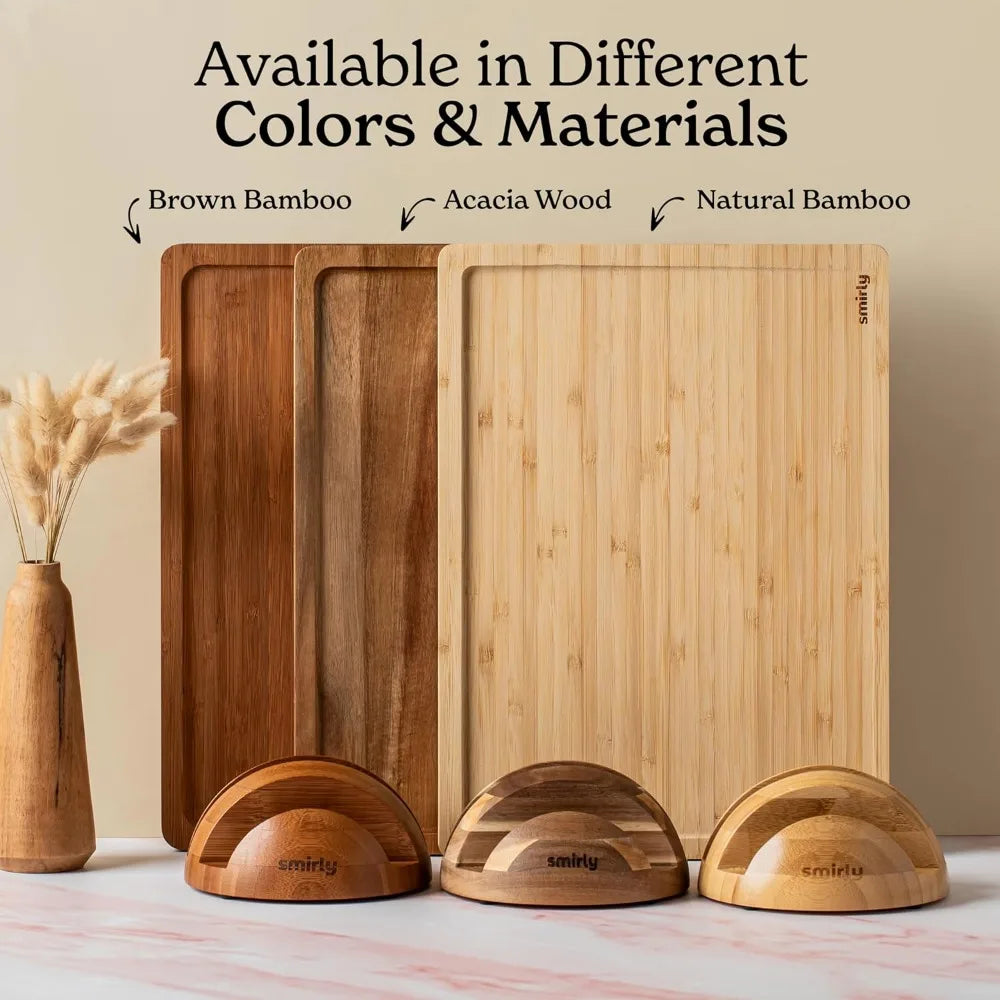 Bamboo Cutting Board Set With Holder For Charcuterie