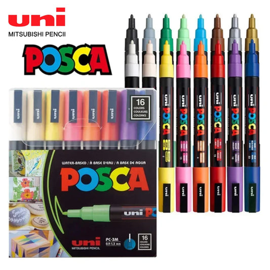UNI PC-3M POSCA Markers Set 16 Acrylic Markers High Quality